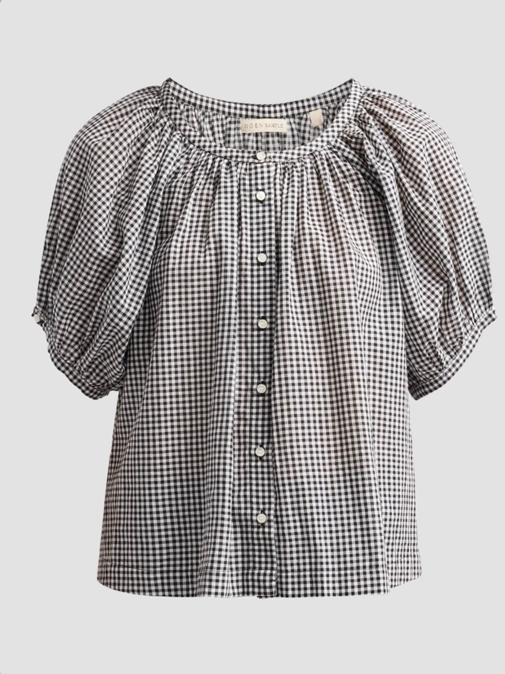 DÔEN June Gingham Cotton Top Black Gingham Size Small
